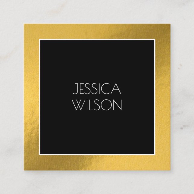 Quadrado Chic elegante com cartão de visita preto de moldur (Frente)