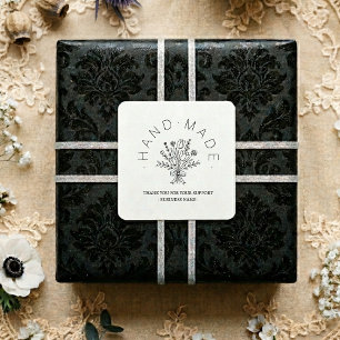 Quadrado Chic Floral Adesivo de Agradecimento Feito à Mão p