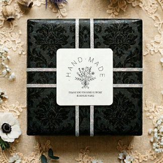 Quadrado Chic Floral Adesivo de Agradecimento Feito à Mão p