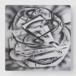 Quadrado Cidade no Repouso Relógio Negro e Branco