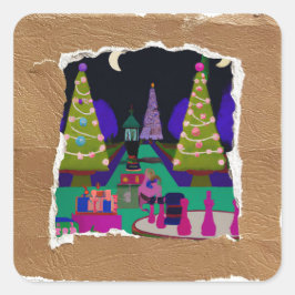 Quadrado Colagem do adesivo da árvore de Natal