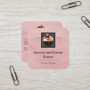 Quadrado Compro Bakery Cartão de visita rosa