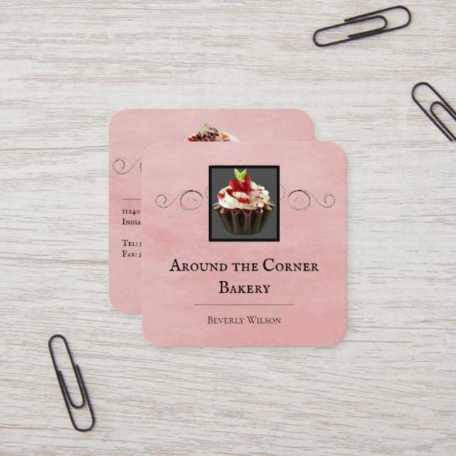 Quadrado Compro Bakery | Cartão de visita rosa (Frente/Verso In Situ)