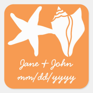 Quadrado Conchas de Verão no adesivo Laranja