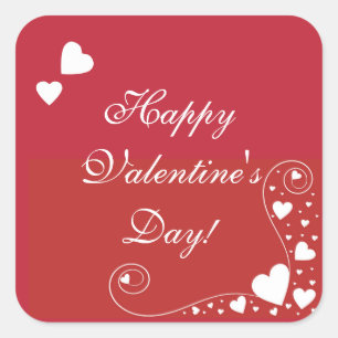 Quadrado Corações brancos no adesivo vermelho