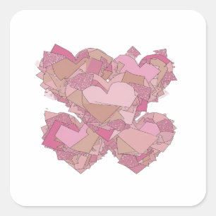 Quadrado Corações Prateados em AMOR Impressão Adesivo