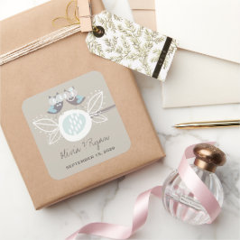 Quadrado Corujas De Cuta De Casamento Whimsical No Adesivo 