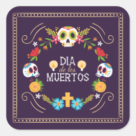 Quadrado Crânios Florais Coloridos Dia de Muertos | Adesivo