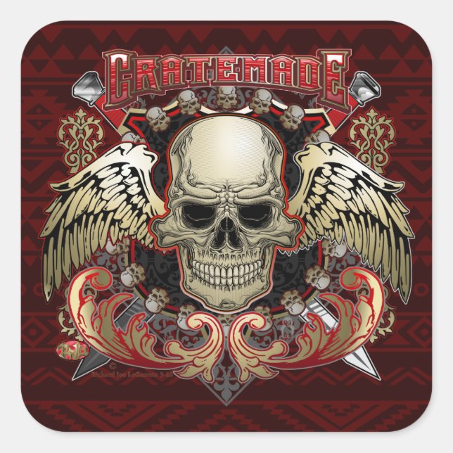 Quadrado Cratemade Skull com adesivo de asas (Frente)