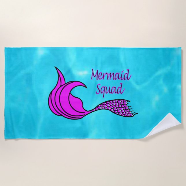 Quadrado da Sereia com toalha de praia rosa-sereia (Frente)