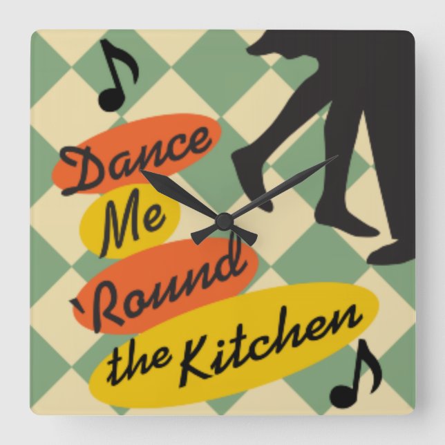 Quadrado Dance-me em volta do relógio retrovisor da cozinha (Frente)