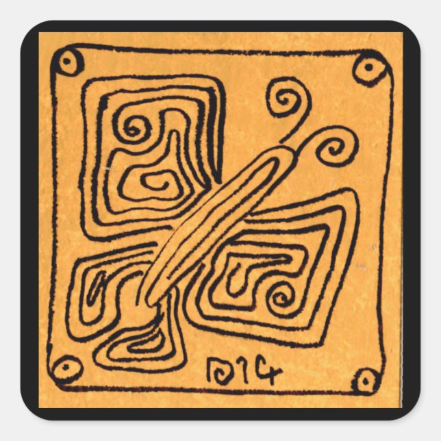 Quadrado Desenho da borboleta preta, adesivo quadrado, veda (Frente)