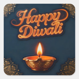 Quadrado Desenho de Adesivo Diya Diwali Alegre Brilhante