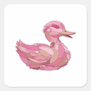 Quadrado Design de Adesivo PATO ROSA COM DIAMANTES Prata Ou