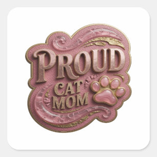 Quadrado Design de adesivo PROUD CAT MOM Dourado Divertido