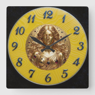 Quadrado Deusa Nyx Relógio Limão Dourado Preto