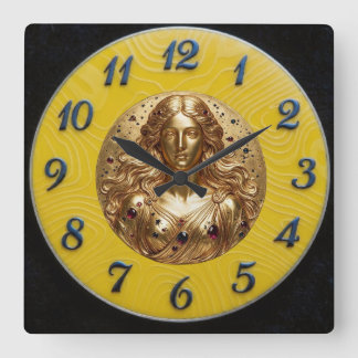 Quadrado Deusa Nyx Relógio Limão Dourado Preto