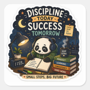 Quadrado Disciplina Hoje Sucesso Amanhã Adesivo de Panda