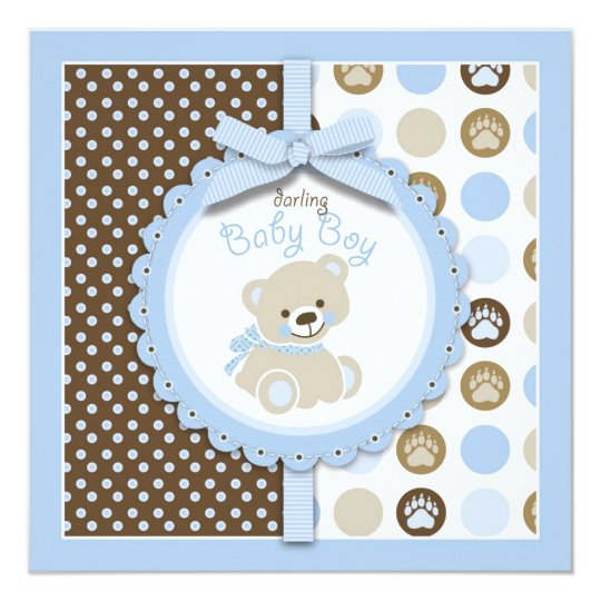 Quadrado do vazio do urso de ursinho do menino convite quadrado 13.35 x 13.35cm
