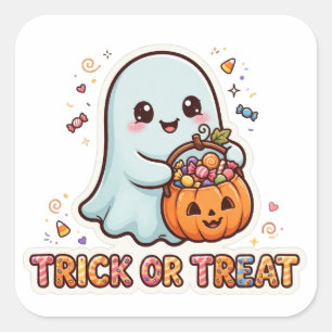 Quadrado Doce ou Travessura Adesivo de Fantasma de Hallowee