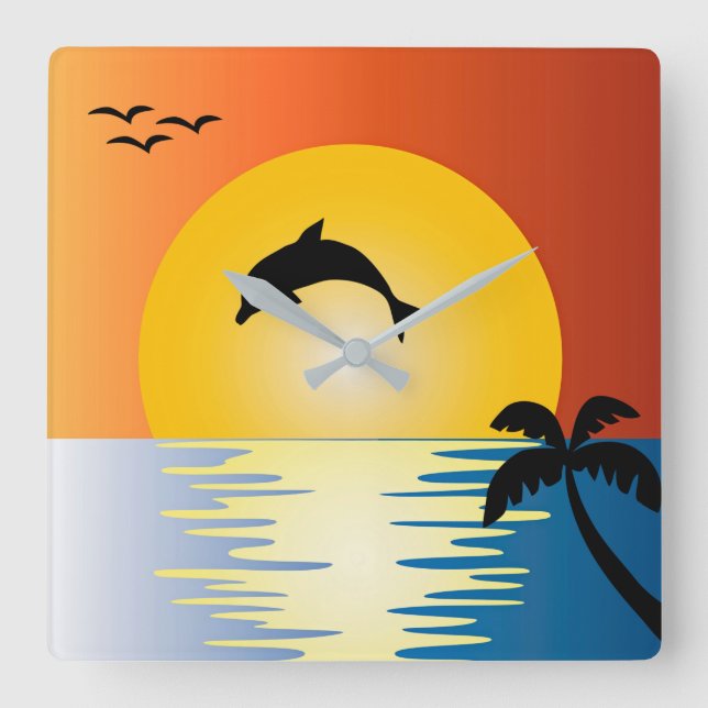 QUADRADO DOLPHIN SILHOUETTE NO RELÓGIO SUNSET SQUARE WALL (Frente)