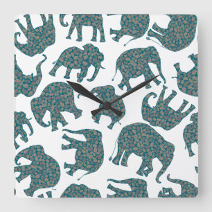 Quadrado Elefantes Ditzy Paisley personalizados no relógio