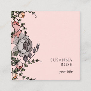 Quadrado Elegante Boho Floral Cartão de visita
