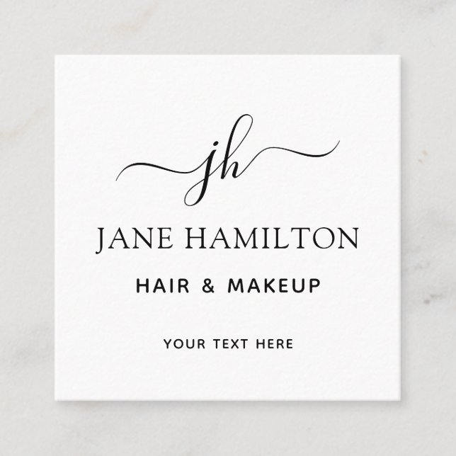 Quadrado Elegante Monograma Cartão de visita de Nome Inicia (Frente)