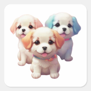 Quadrado Embalagem de um adesivo de cachorros fofo.