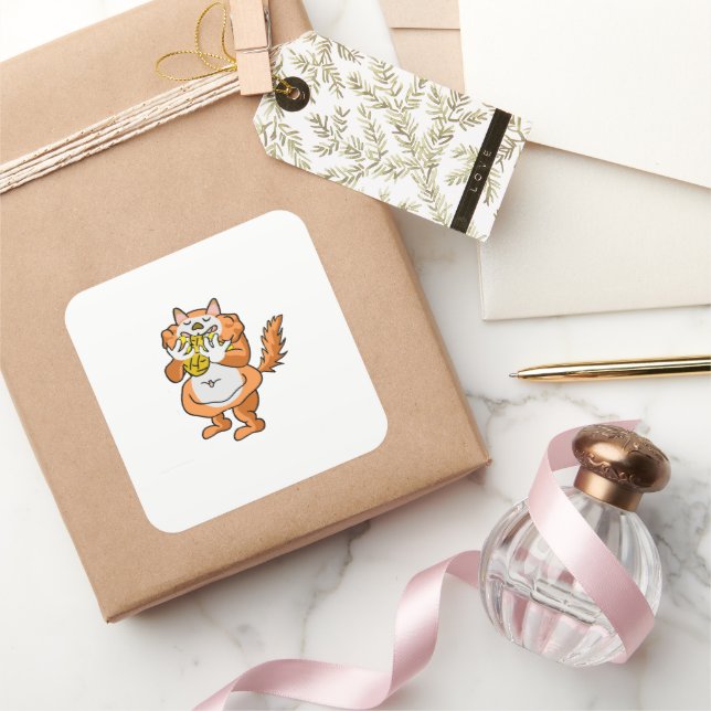 Quadrado Esquilo comendo um adesivo de amendoim (Presentear)