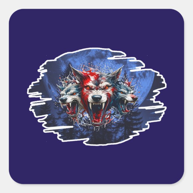 Quadrado Estampa Graffiti - Cerberus Wolves - Adesivo (Frente)