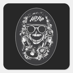Quadrado Estampa Hip Hop - Hip Hop Skull Vibes - Adesivo