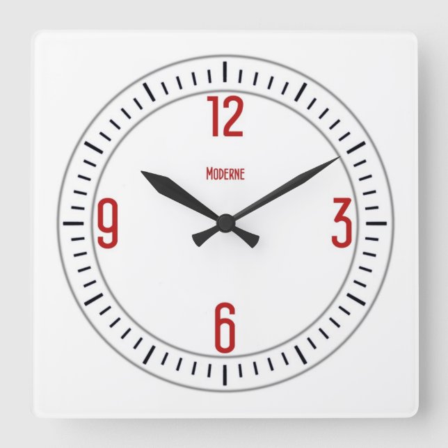 Quadrado Euromoderno 1 Relógio Vermelho (Frente)