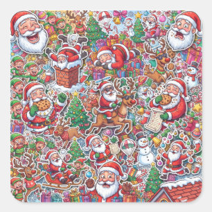 Quadrado Expressões Divertidas de Papai Noel Adesivo de Nat