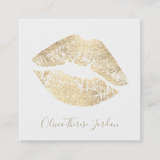 Quadrado faux gold foil lipstick kiss cartão de visita quad (Frente)