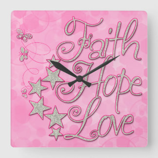 Quadrado Fé Rosa Esperança Amor Estrelas Borboletas Relógio