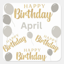 Quadrado Feliz aniversário Abril aniversariantes Adesivo