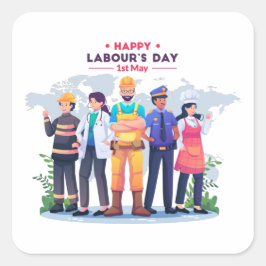 Quadrado Feliz Dia do Trabalho Adesivo Heróis da Força de T