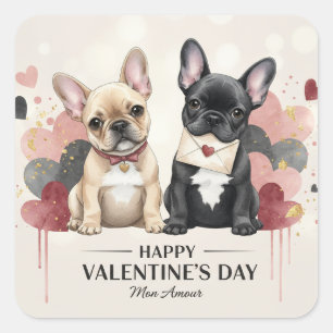 Quadrado Feliz Dia dos Namorados Adesivo de Bulldog Francês
