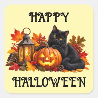 Quadrado Feliz Halloween Adesivo de Gato Preto