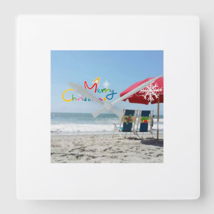 QUADRADO "FELIZ NATAL ESTILO PRAIA" RELÓGIO DE NATAL