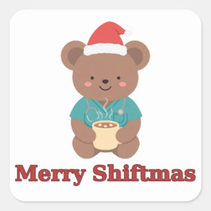 Quadrado Feliz Shiftmas Urso Enfermeiro Adesivo de Cacau