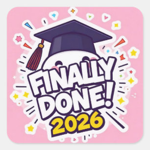Quadrado Finalmente Concluído Turma de 2026 Adesivo de Form