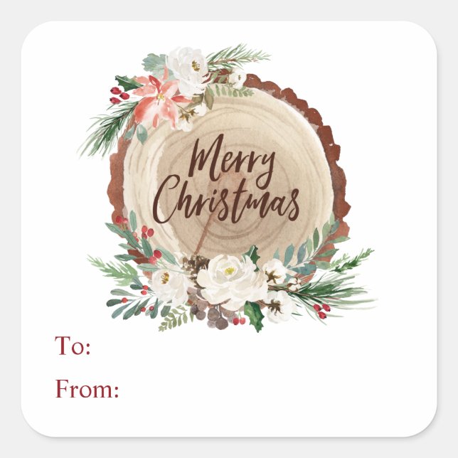 Quadrado Floral de árvore de Natal feliz para/do adesivo (Frente)