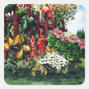 Quadrado Flores coloridas e adesivo de pintura de cerca