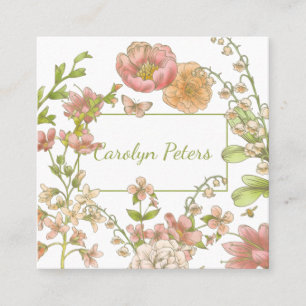 Quadrado Flores de Aquarela em Cartão de visita rosa e ver