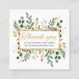 Quadrado Folhagem Dourada Verde Obrigado Cartão de visita