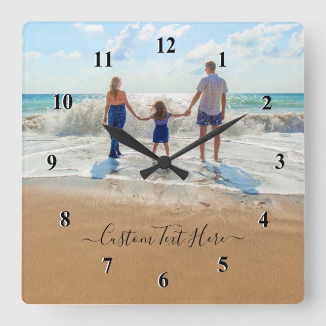 Quadrado Foto personalizada e relógio de texto - seu Design (Frente)