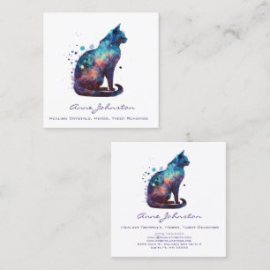 Quadrado Gatinho de Aquarela Cartão de visita Púrpura Azul