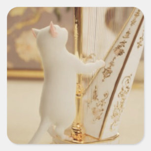 Quadrado Gatinho Encantador Harpista – Adesivo